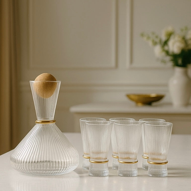 Marco Striped Glass Tall – Set of 6 Glasses and Carafe