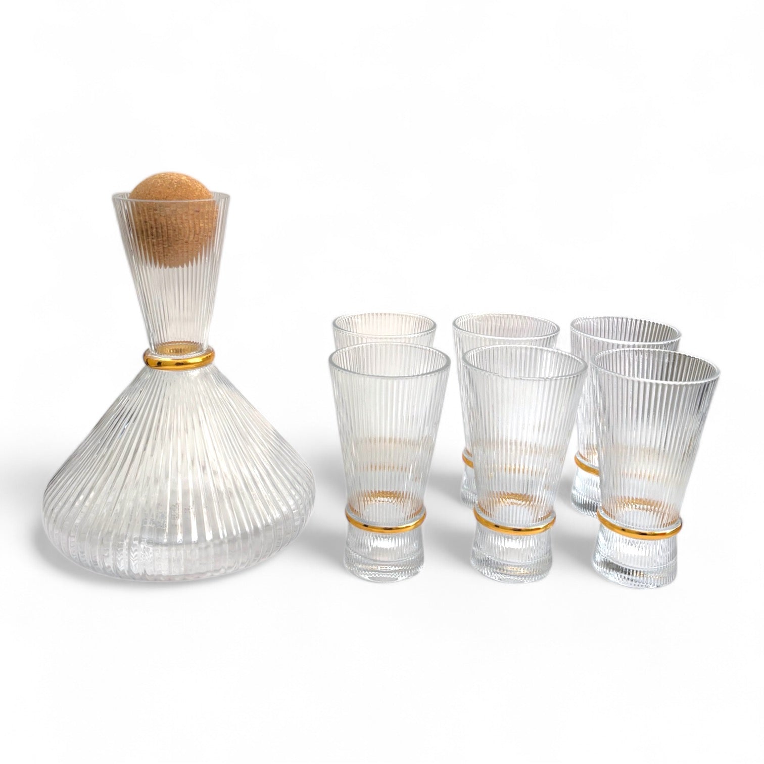Marco Striped Glass Tall – Set of 6 Glasses and Carafe