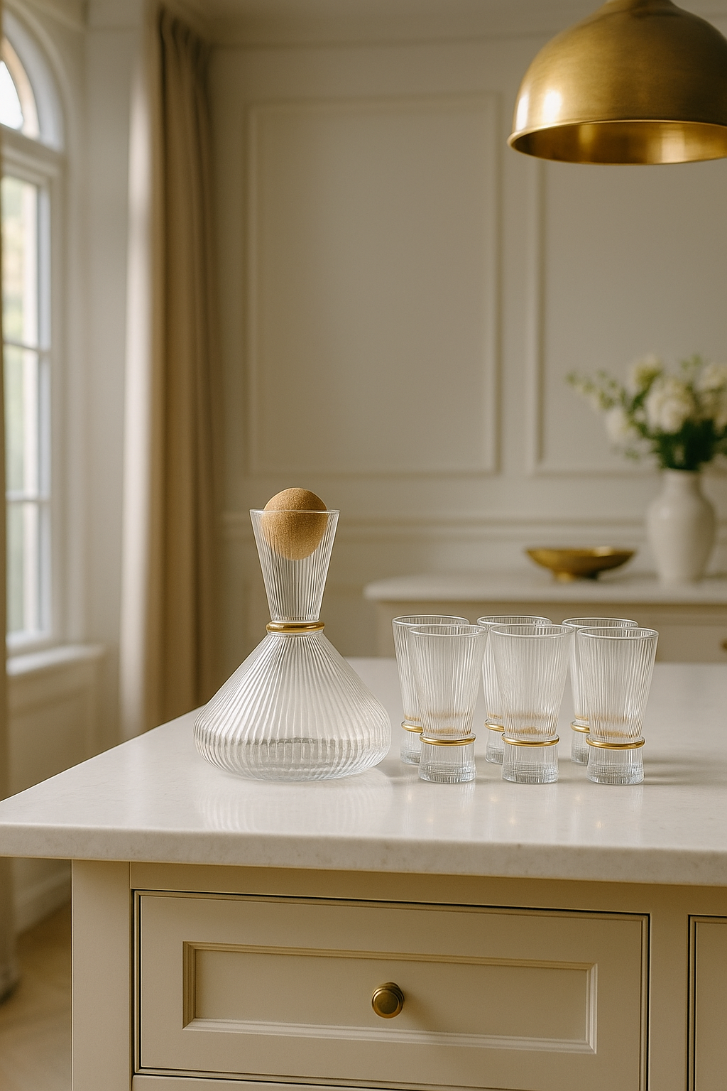 Marco Striped Glass Tall – Set of 6 Glasses and Carafe