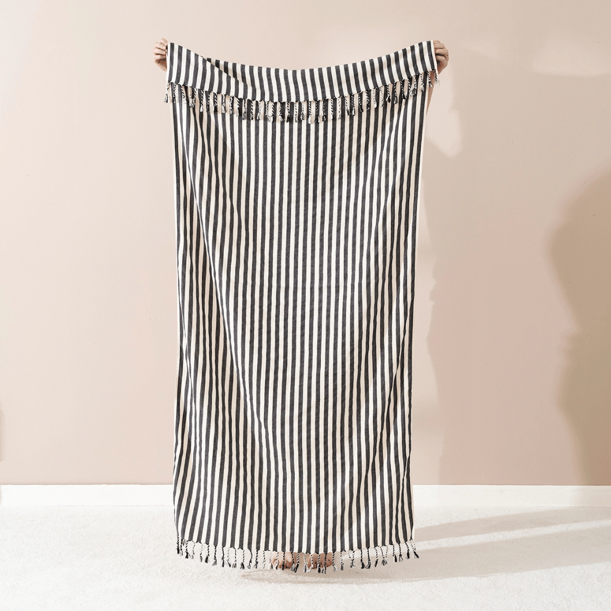 Black Striped Beach Towel