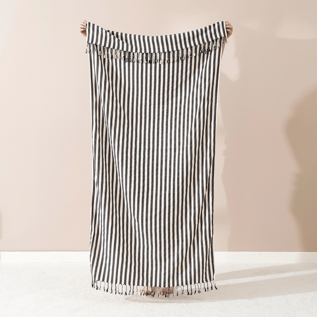 Black Striped Beach Towel